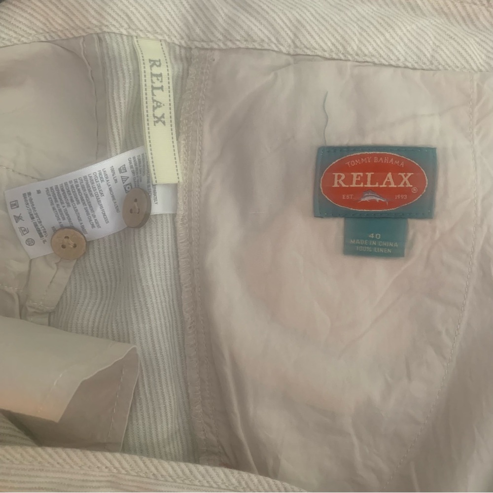 Tommy Bahama Relax Linen Shorts Mens 40 Beige Striped Casual Flat Front 5 Pocket - Picture 4 of 6